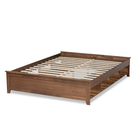 Baxton Studio Anders Walnut Wood Full Size Platform Bed with Built-In Shelves 164-10671